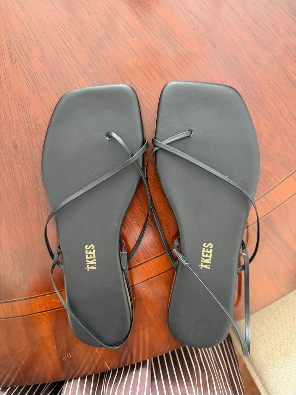 TKEES Black Minimal Strappy Square-Toe Sandals